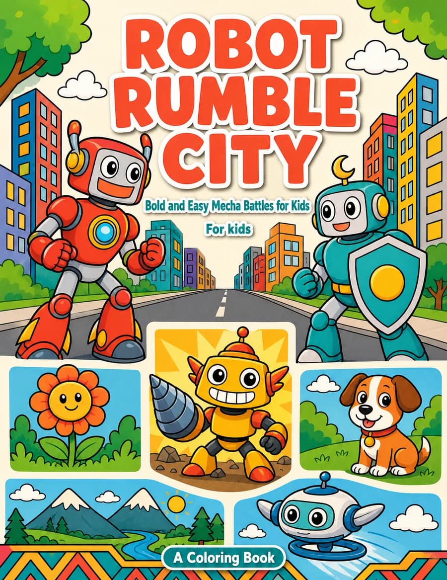 Cover of Robot Rumble City, a sample coloring book