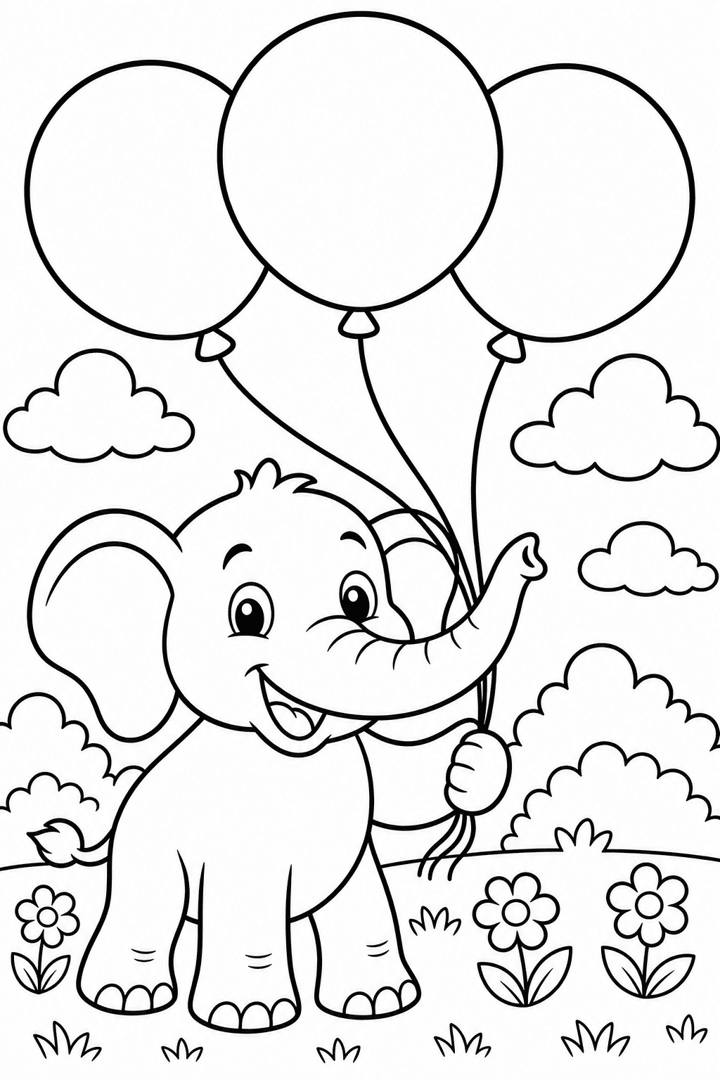 Elephant with balloons line art