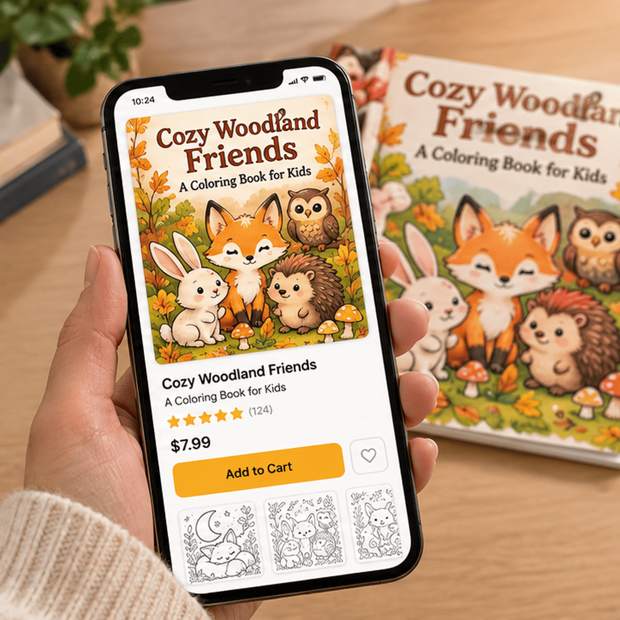Phone showing a coloring book product page